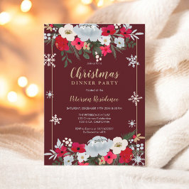 金ゴールドレッドシックフローラスノーフレーククリスマス 招待状