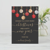 金ゴールドレッドシルバーグリッターぶら下がったのオーナメントクリスマス シーズンカード (スタンド正面)