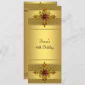 金ゴールドレッドジュエル40歳の誕生日パーティー 招待状 (正面/裏面)