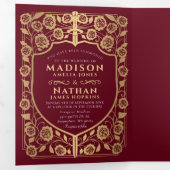 金ゴールドレッドソードシールド中世ファンタジー 三つ折り招待状 (内部最初)