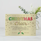 金ゴールドレッドタイポグラフィクリスマスパーティー 招待状 (スタンド正面)