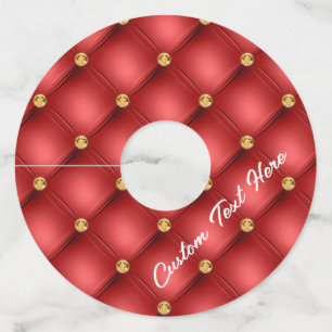 金ゴールドレッドダイヤモンドタフテッドレザーカスタム文字名 ワイングラスタグ