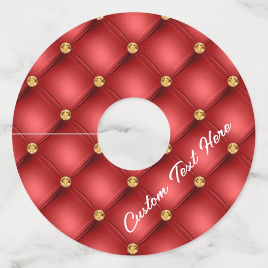 金ゴールドレッドダイヤモンドタフテッドレザーカスタム文字名 ワイングラスタグ (正面)