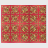 金ゴールドレッドドラゴンフェニックス中国の結婚式の引き出物 ラッピングペーパー (フラット)