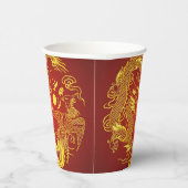 金ゴールドレッドドラゴンフェニックス中国の結婚式の引き出物 紙コップ (右)