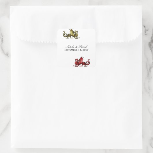 金ゴールドレッドドラゴン結婚式用シール スクエアシール (バッグ)