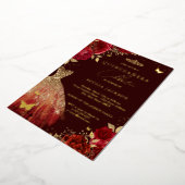 金ゴールドレッドドレスフローラ蝶キンセアニェラ 箔招待状 (回転した状態)