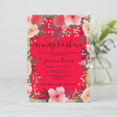金ゴールドレッドピンクフローラ水彩写真アナプラシャン 招待状 (スタンド正面)