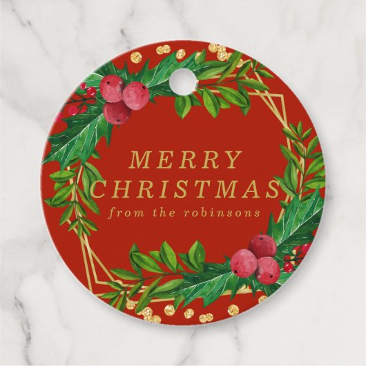 金ゴールドレッドファミリーメリークリスマスグリッター フェイバータグ (正面)