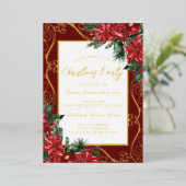金ゴールドレッドフェスティバルフローラフレームクリスマスパーティー 箔招待状 (立ち正面)