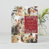 金ゴールドレッドフォトコラージクリスマスホリデーカード シーズンカード (スタンド正面)