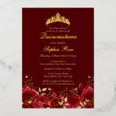 金ゴールドレッドフローラバタフライティアラキンセアニェラ 箔招待状 (正面)