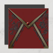 金ゴールドレッドブラックダマスクパーティーテンプレート 招待状 (正面/裏面)