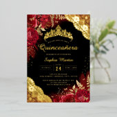 金ゴールドレッドブラックフローラレースキンセアニェラ 箔招待状 (立ち正面)