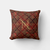 金ゴールドレッドブルグンディモノグラムダマスクチエレガントック クッション (正面)