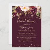 金ゴールドレッドブルゴーニュ紙吹雪フローラブライダルシャワー 招待状 (正面)