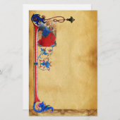 金ゴールドレッドブルークリスマスエンジェルフローラ羊皮紙 便箋 (正面/裏面)