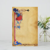 金ゴールドレッドブルークリスマスエンジェルフローラ羊皮紙 便箋 (スタンド正面)