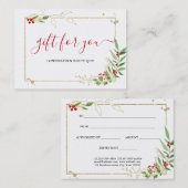 金ゴールドレッドベリークリスマスホリデーギフト証明書 割引カード (正面/裏面)