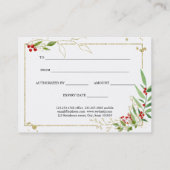 金ゴールドレッドベリークリスマスホリデーギフト証明書 割引カード (裏面)