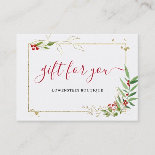 金ゴールドレッドベリークリスマスホリデーギフト証明書 割引カード (正面)