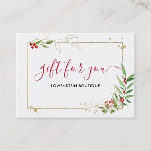 金ゴールドレッドベリーホリデーギフト証明書 割引カード (正面)