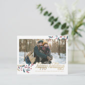 金ゴールドレッドベリー写真フレーム | ハッピーホリデー ポストカード (スタンド正面)