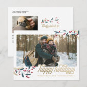 金ゴールドレッドベリー写真フレーム | ハッピーホリデー ポストカード (正面/裏面)
