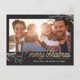 金ゴールドレッドベリー写真フレーム |メリークリスマス ポストカード