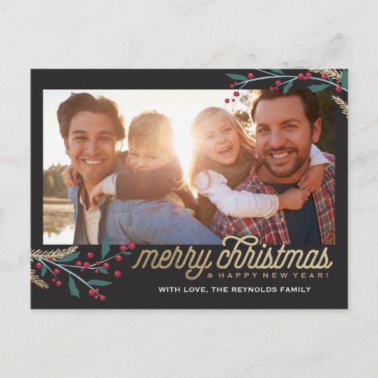 金ゴールドレッドベリー写真フレーム |メリークリスマス ポストカード (正面)