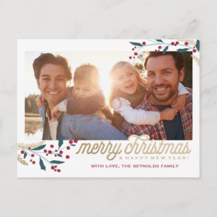 金ゴールドレッドベリー写真フレーム  メリークリスマス ポストカード