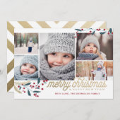 金ゴールドレッドベリー5フォトコラージュ |メリークリスマス シーズンカード (正面/裏面)