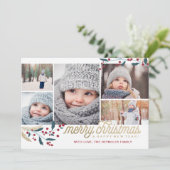 金ゴールドレッドベリー5フォトコラージュ |メリークリスマス シーズンカード (スタンド正面)