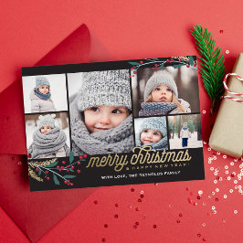 金ゴールドレッドベリー6フォトコラージュ |メリークリスマス シーズンカード