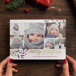 金ゴールドレッドベリー6フォトコラージュ |メリークリスマス シーズンカード