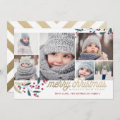 金ゴールドレッドベリー6フォトコラージュ |メリークリスマス シーズンカード (正面/裏面)