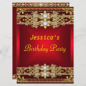 金ゴールドレッドホットグラマー21歳の誕生日パーティー 招待状 (正面/裏面)