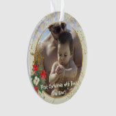 金ゴールドレッドポインセチアの木のスパークベストクリスマスフォト オーナメント (正面)