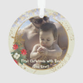 金ゴールドレッドポインセチアの木のスパークベストクリスマスフォト オーナメント (裏面)