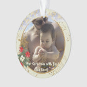 金ゴールドレッドポインセチアの木のスパークベストクリスマスフォト オーナメント (正面)