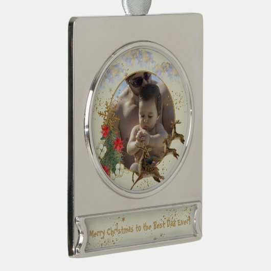 金ゴールドレッドポインセチア最高のツリーパパクリスマスフォト シルバープレートバナーオーナメント (右)