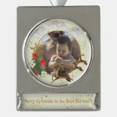 金ゴールドレッドポインセチア最高のツリーパパクリスマスフォト シルバープレートバナーオーナメント (正面)