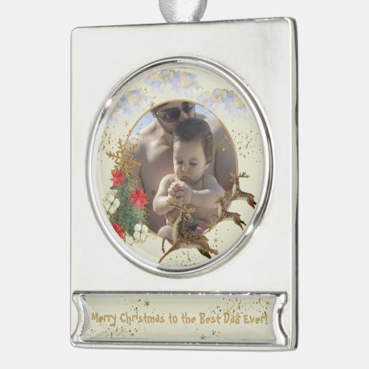 金ゴールドレッドポインセチア最高のツリーパパクリスマスフォト シルバープレートバナーオーナメント (左)