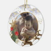 金ゴールドレッドポインセチア最高のツリーパパクリスマスフォト セラミックオーナメント (左)