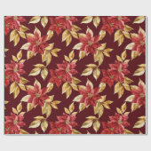 金ゴールドレッドポインセティアスヴィンテージクリスマス ラッピングペーパー (フラット)