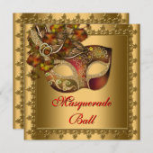 金ゴールドレッドマスク金ゴールドレッドマスカレードパーティー 招待状 (正面/裏面)