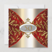 金ゴールドレッドメタルルック誕生日記念日 招待状 (正面)