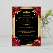 金ゴールドレッドローズティアラレースキンセアニェラ誕生日 箔招待状 (立ち正面)