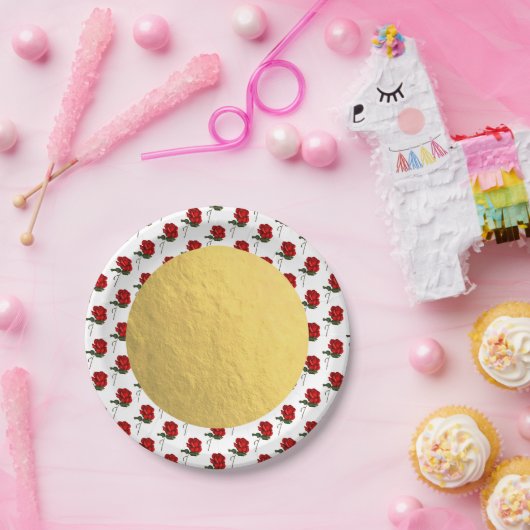 金ゴールドレッドローズバラエレガントフローラウェディングパーティー ペーパープレート (パーティー)