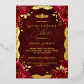 金ゴールドレッドローズレースキンセアニェラ誕生日 箔招待状 (正面)